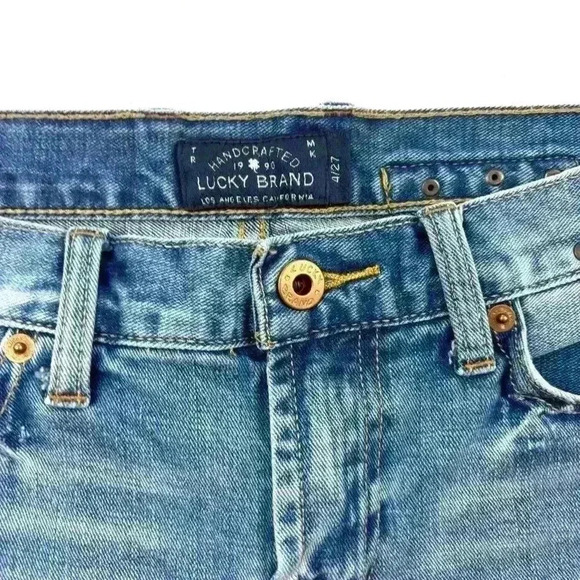 Lucky Brand Retro Faded Patchwork Whisker Frayed Denim Jean Shorts Size 4/27 - Picture 2 of 14